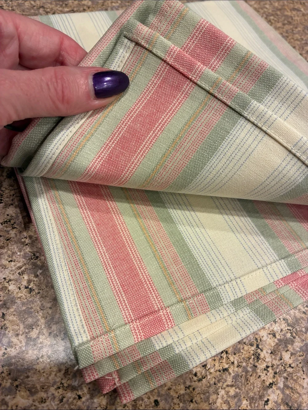 Longaberger 36” Cabana Stripe Fabric Square SMELLS MUSTY